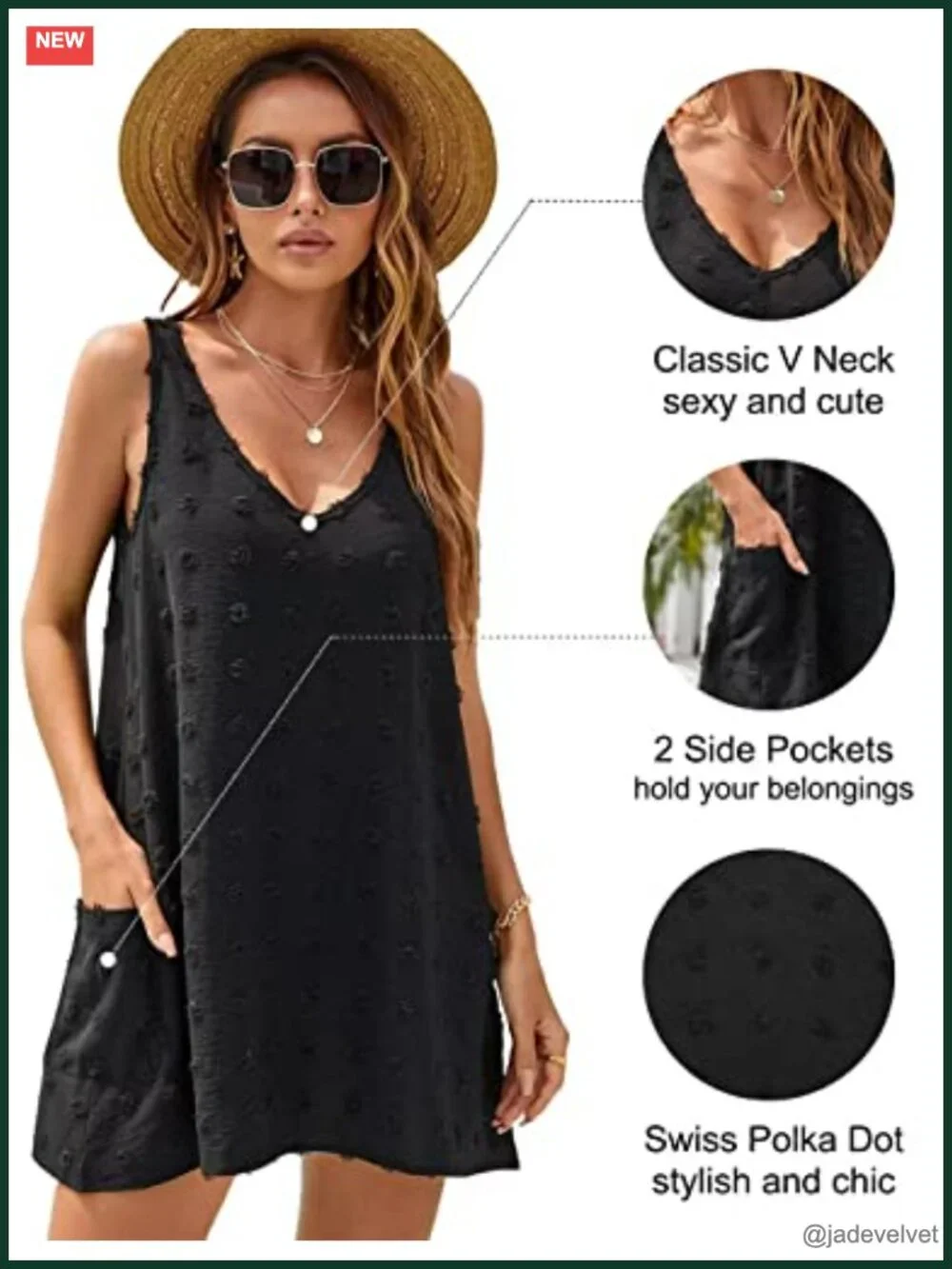 V Neck Polka Dot Beach Cover Up Dress with Pockets